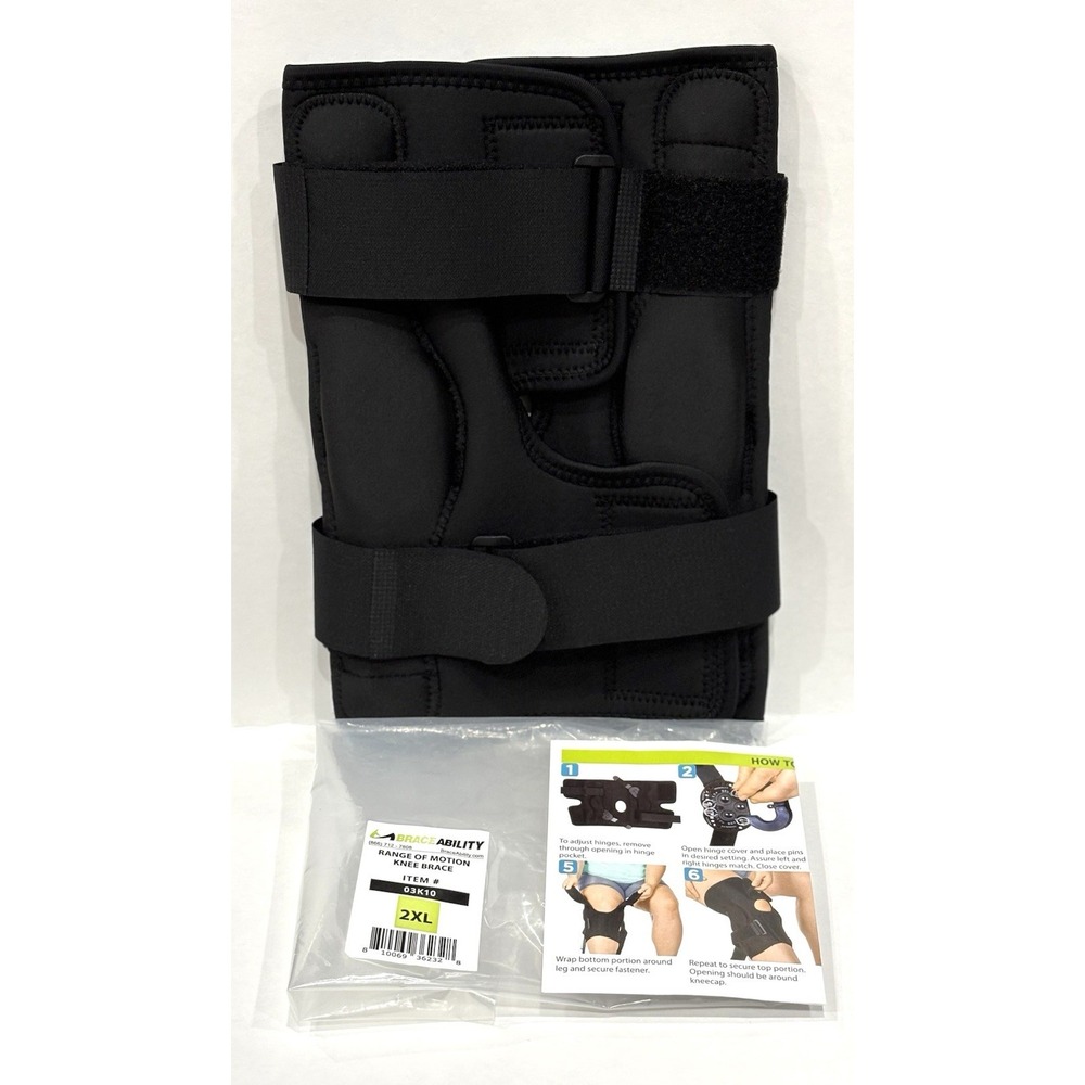 BraceAbility Range of Motion Hinged Knee Brace 2XL Black 03K10 New Open Bag